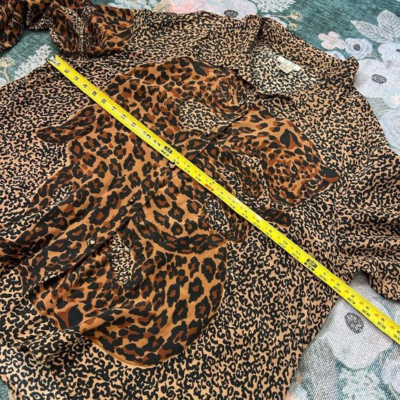 Vintage Leopard Silk Blouse Women 3X Tan Black  Animal Print Button Long Sleeve - Picture 9 of 15